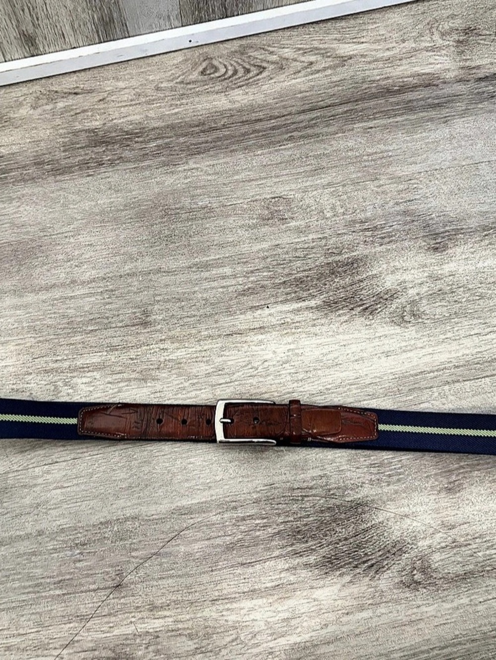 Torino Leather Surcingle Belt Navy & Ivory Stripe USA 40 Preppy Golf Nautical